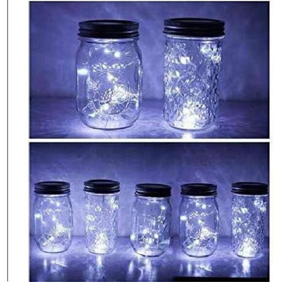 6 Pack Mason Jar Lights, 20 LED Solar Cold White Fairy String Lights Lids - Picture 2 of 8